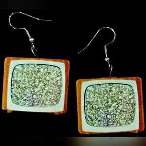 Retro TV Earrings with Green and Orange Accents